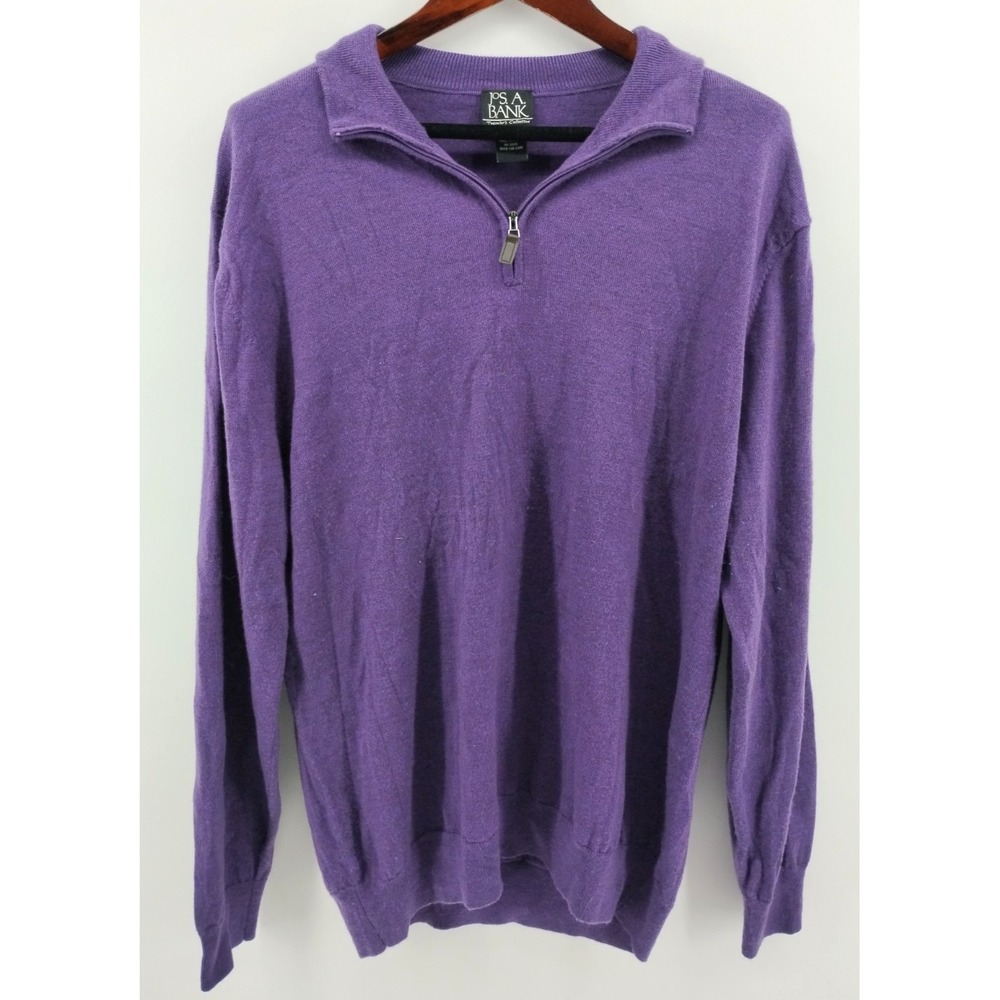 Jos A. Bank Men's Traveler 100% Wool 1/4 Zip Pullover Sweater purple XXL